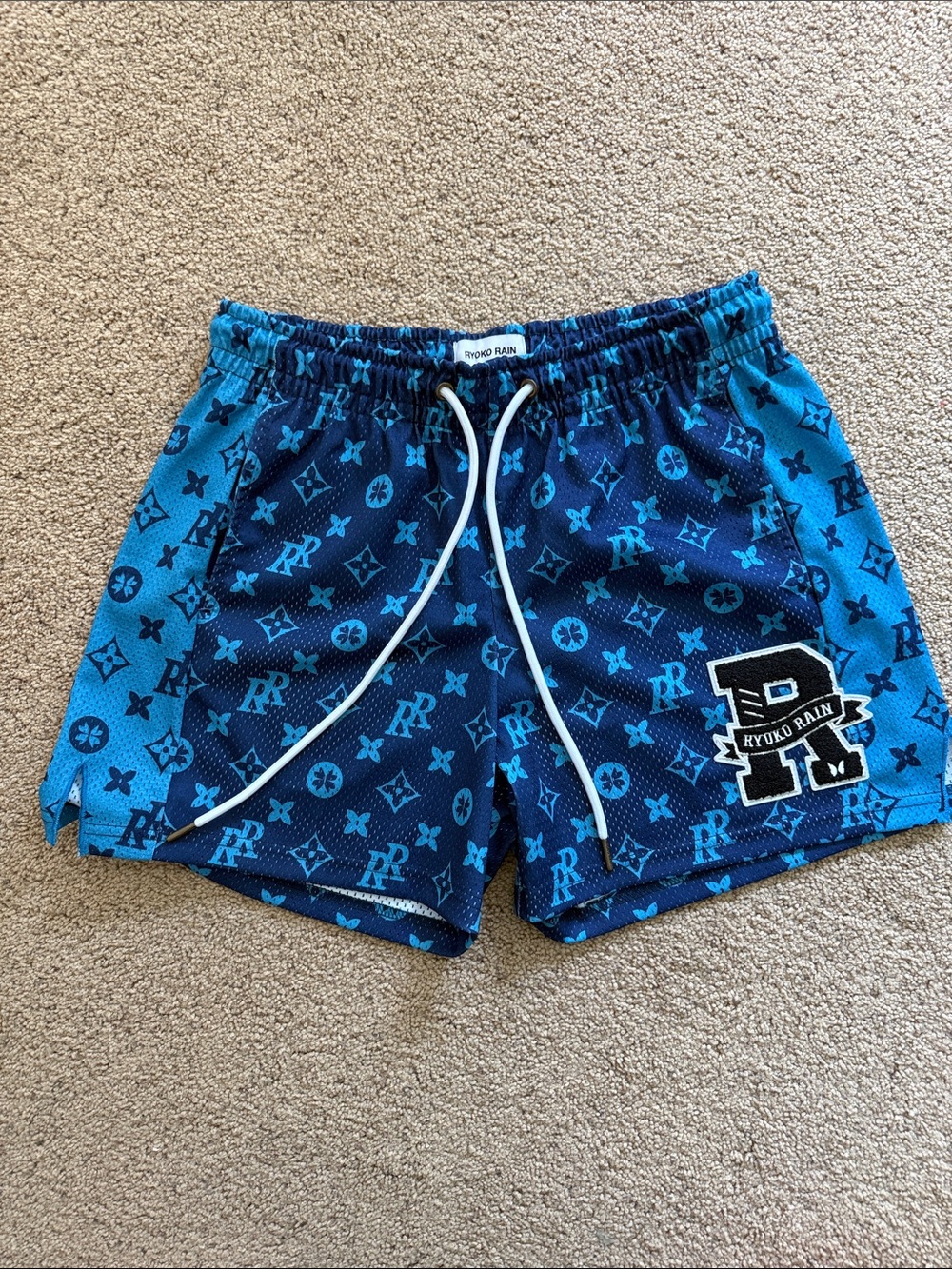 Ryoko Rain Blue Patterned Athletic Mesh Shorts